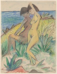 Two Bathers (ca. 1920) by Otto Müller.  