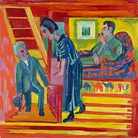 The Visit - Couple and Newcomer (1922) painting in high resolution by Ernst Ludwig Kirchner.  