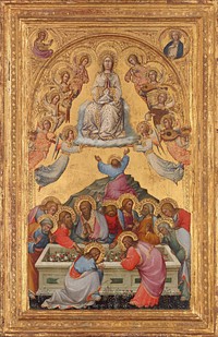 The Assumption of the Virgin with Busts of the Archangel Gabriel and the Virgin of the Annunciation (ca. 1400–1405) by Paolo di Giovanni Fei.  