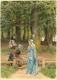 The Artist's Wife and Daughters in a Park at Heringsdorf (1877) by Anton von Werner.  