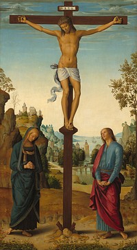 The Crucifixion with the Virgin, Saint John, Saint Jerome, and Saint Mary Magdalene (ca. 1482&ndash;1485) by Pietro Perugino.  