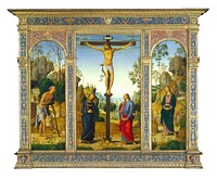 The Crucifixion with the Virgin, Saint John, Saint Jerome, and Saint Mary Magdalene (ca. 1482–1485) by Pietro Perugino.  