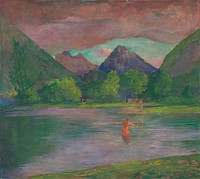 The Entrance to the Tautira River, Tahiti. Fisherman Spearing a Fish (ca. 1895) by John La Farge.  