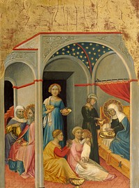 The Nativity of the Virgin (ca. 1400–1405) by Andrea di Bartolo.  