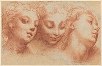 Three Feminine Heads (ca. 1522&ndash;1524) drawing in high resolution by Parmigianino.  