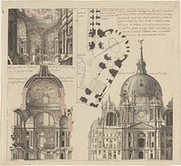 Three Views and a Plan of a Triangular Parish Church (ca. 1750) drawing in high resolution by Pierre Varin.  