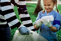 Plastic pollution awareness with girl sorting garbage