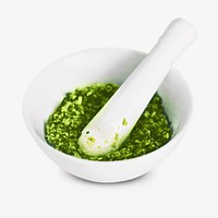 Making pesto with mortar  collage element psd