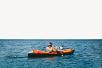 Canoe on water border, adventure travel image psd