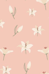 White lily floral pattern vector on nude pink background