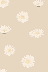White daisy floral pattern on beige background