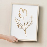 Picture frame mockup, minimal design with flower illustration psd