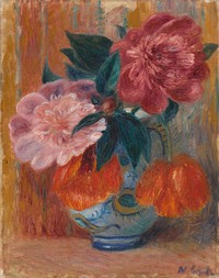 Tulips and Peonies in Pitcher (1914&ndash;1915) painting in high resolution by William James Glackens.