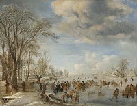 Winter in Holland: Skating Scene (1645) by Aert van der Neer.  