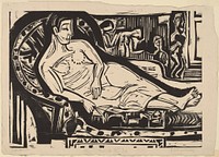 Woman Lying on a Sofa (1926) print in high resolution by Ernst Ludwig Kirchner.  