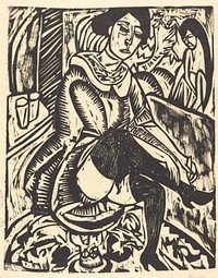 Woman Tying Her Shoe (1912) print in high resolution by Ernst Ludwig Kirchner.  