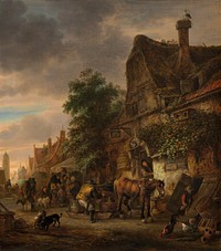 Workmen before an Inn (1645) by Isack van Ostade.  