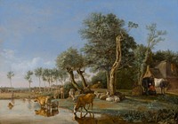 Cows Reflected in the Water (1648) painting in high resolution by Paulus Potter. Original from the Mauritshuis Museum. 