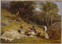 Sheep Shearing (1849) painting in high resolution by David Cox. 