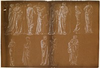 Female - Thirteen Drapery Studies (1868) drawing in high resolution by Sir Edward Burne–Jones. 