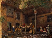 Courtyard of the Painter's House, Cairo (1850-1851) painting in high resolution by John Frederick Lewis. 