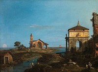 An Island in the Lagoon with a Gateway and a Church (1743–44) painting in high resolution by Canaletto (Giovanni Antonio Canal), Italian, 1697–1768. 