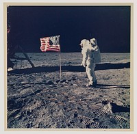 Buzz Aldrin and the U.S. Flag on the Moon (1969) photography in high resolution by Neil Armstrong. 