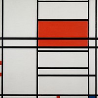 Composition of Red and White: Nom 1, Composition No. 4 with red and blue (1938–1942) painting in high resolution by Piet Mondrian. 