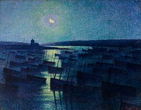 Camaret, Moonlight and Fishing Boats (1894) painting in high resolution by Maximilien Luce. 