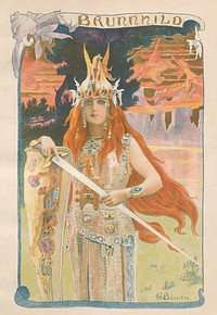 Brunnhild (1899) painting in high resolution from L'Estampe Moderne by Gaston Bussière.  