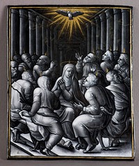 Pentecost (c.1550) metalwork design in high resolution by Pierre Reymond, French, 1513–after 1584.  