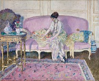 Woman Seated on Sofa in Interior (1912–14) in high resolution by Frederick Carl Frieseke. 