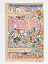 Siege of Baghdad, folio from an illuminated manuscript of the History of Genghis Khan (1596) painting in high resolution by anonymous.  