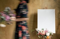 White canvas mockup with a bouquet of flowers