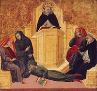 St. Thomas Aquinas Confounding Averroës (1445–50) painting in high resolution by Giovanni di Paolo, Italian, c.1399–1482.  