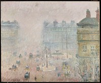 Place du Theatre Francais: Fog Effect (1897) painting in high resolution by Camille Pissarro. 