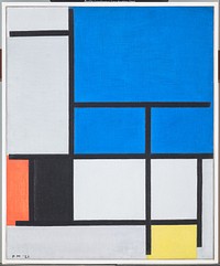 Piet Mondrian's Composition with Large Blue Plane, Red, Black, Yellow, and Gray (1921) famous painting. 