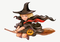 Halloween witch illustration collage element psd