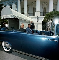 President John F. Kennedy and President Dr. Sarvepalli Radhakrishnan of India in Car before Motorcade. Original public domain image from Flickr