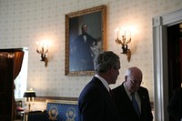President Bush and Vice President Cheney in the White House Blue Room. Original public domain image from Flickr