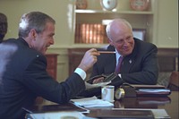 President Bush and Vice President Cheney in the Oval Office. Original public domain image from Flickr