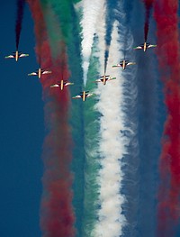 “Al Fursan” (The Knights), the United Arab Emirates Air Force aerobatic display team, flies in formation during the 2015 Dubai Air Show, Nov. 9, 2015.