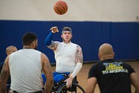 Recovering U.S. service members participate in Wheelchair Basketball training for the 2016 Invictus Games at MacDill Air Force Base, Fla., May 1, 2016.