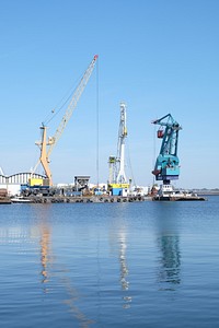 Cranes in the Port of Amsterdam. Original public domain image from Flickr