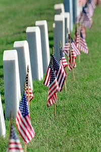 Fort Sill Post Cemetery was decorated with American flags. Original public domain image from Flickr