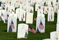 Fort Sill Post Cemetery was decorated with American flags. Original public domain image from Flickr