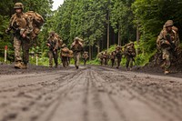 U.S. Marines with the Fuels Platoon, Headquarters and Service Company, Marine Wing Support Squadron (MWSS) 171 stationed at Marine Corps Air Station Iwakuni, Japan, conduct a patrol as part of their company level training during exercise Eagle Wrath 2016 at Combined Arms Training Center Camp Fuji, Japan, July 21, 2016.