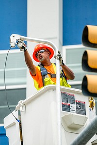 GRIDSMART traffic signal actuator installation at 5th and Greene Streets, June 5, 2018. Original public domain image from Flickr