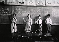 Children Calculating Gains In Weight. At the blackboard, school children determine changes in their weight through the comparison of present and past weights. Original public domain image from Flickr