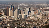 Downtown Houston is visible during the flyover of a U.S. Customs and Border Protection AS350 A-Star helicopter as it makes a flight over the are as it prepares to provide security to this coming weekend's Super Bowl 51 game in Houston, Texas, Jan. 30, 2017.